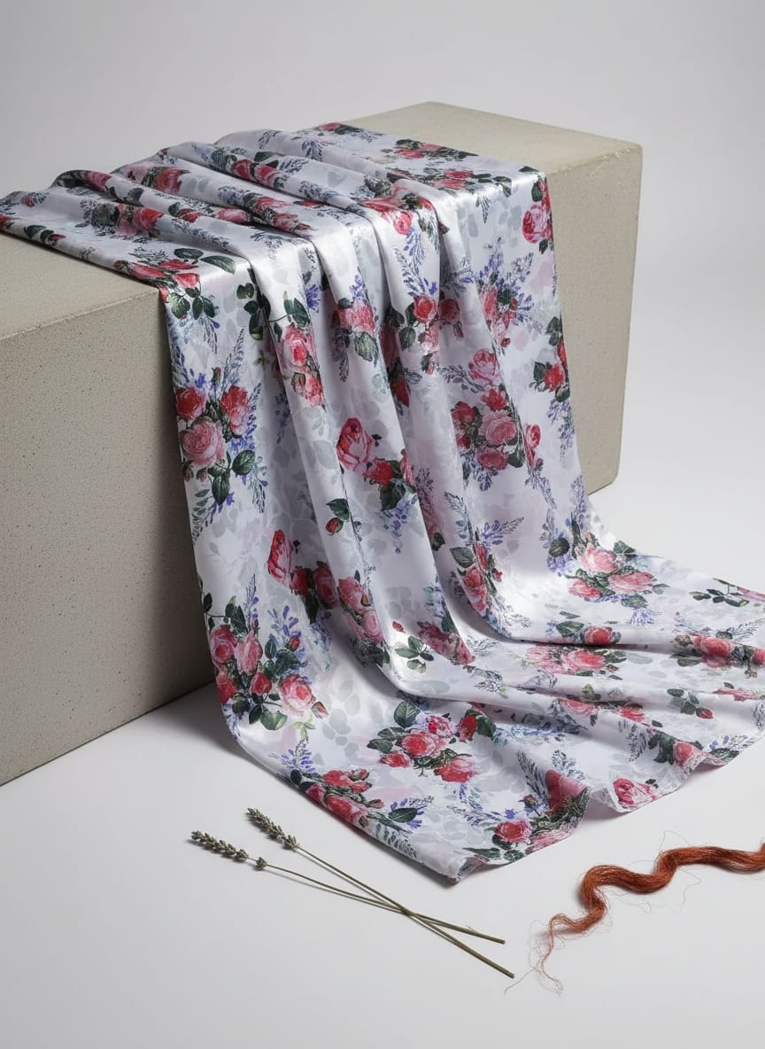 Multicolor Rose Bouquet Floral Japan Satin Digital Printed Fabric