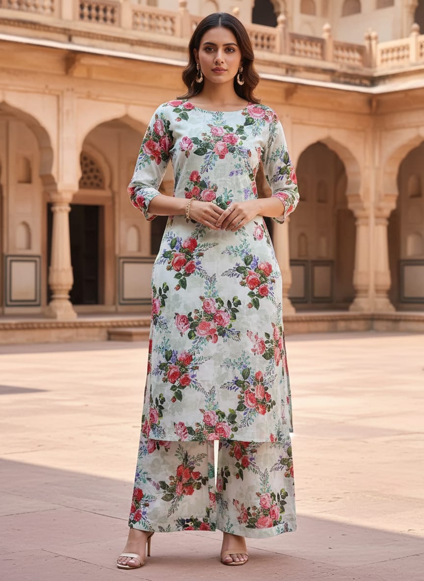 Multicolor Vintage Rose Bouquet Pure Cotton Digital Printed Fabric
