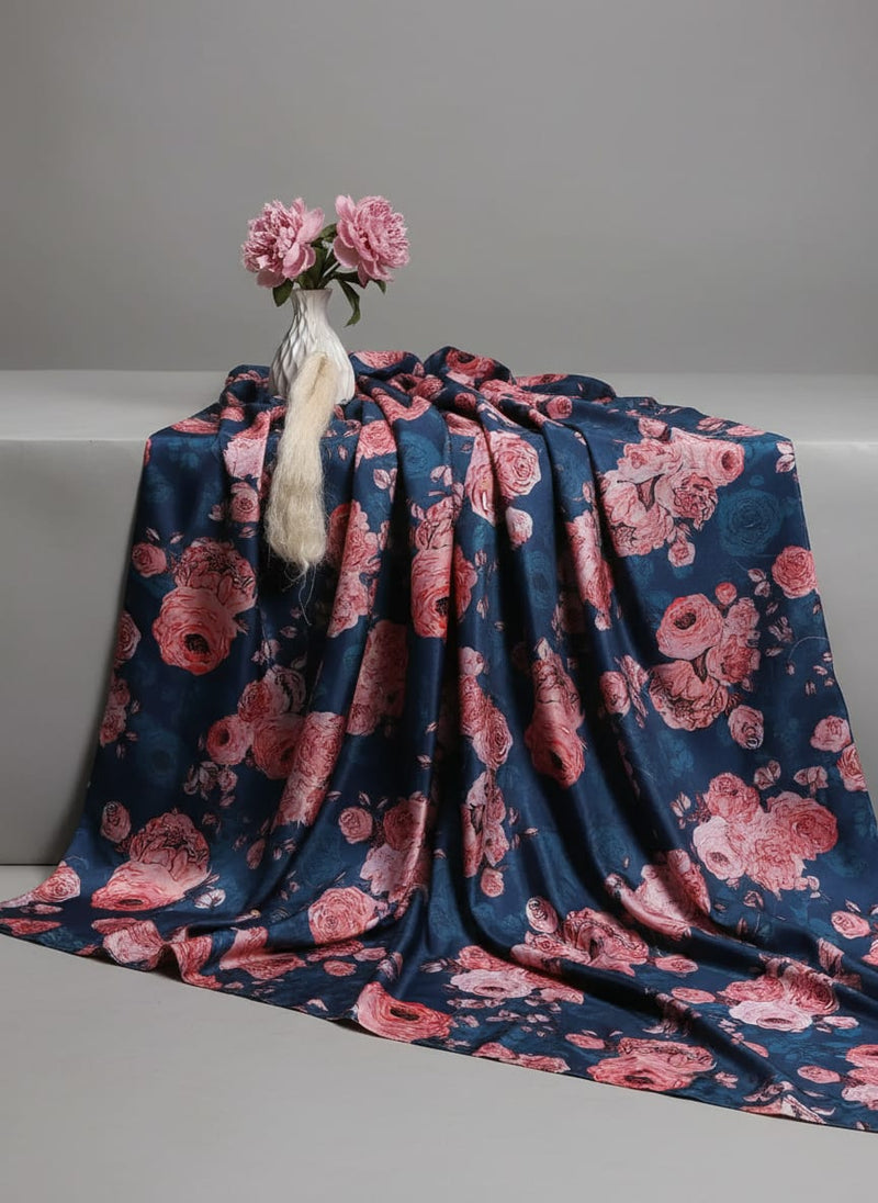 Redish Floral Repeat Digital Printed Fabric - Japan Satin