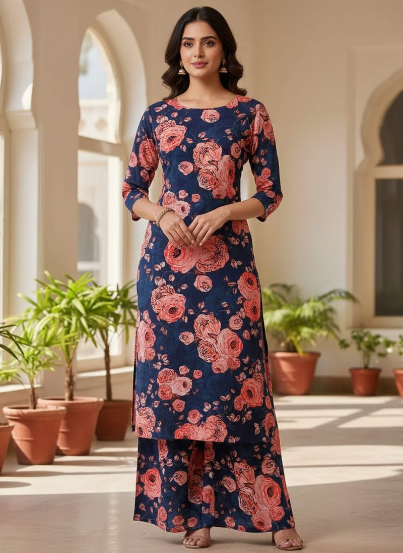 Redish Floral Repeat Digital Printed Fabric - Muslin