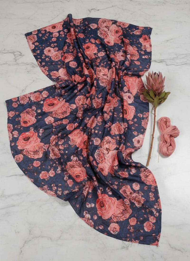 Redish Floral Repeat Digital Printed Fabric - Muslin
