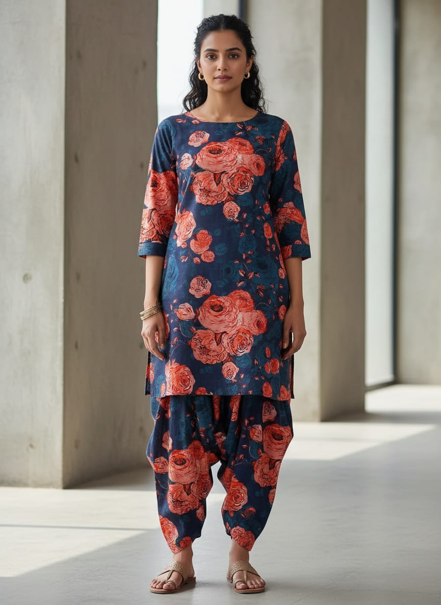 Redish Floral Repeat Digital Printed Fabric - Pure Cotton
