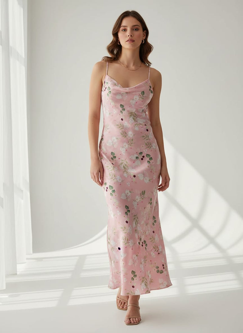 Disty Print On Peach Digital Printed Fabric - Japan Satin