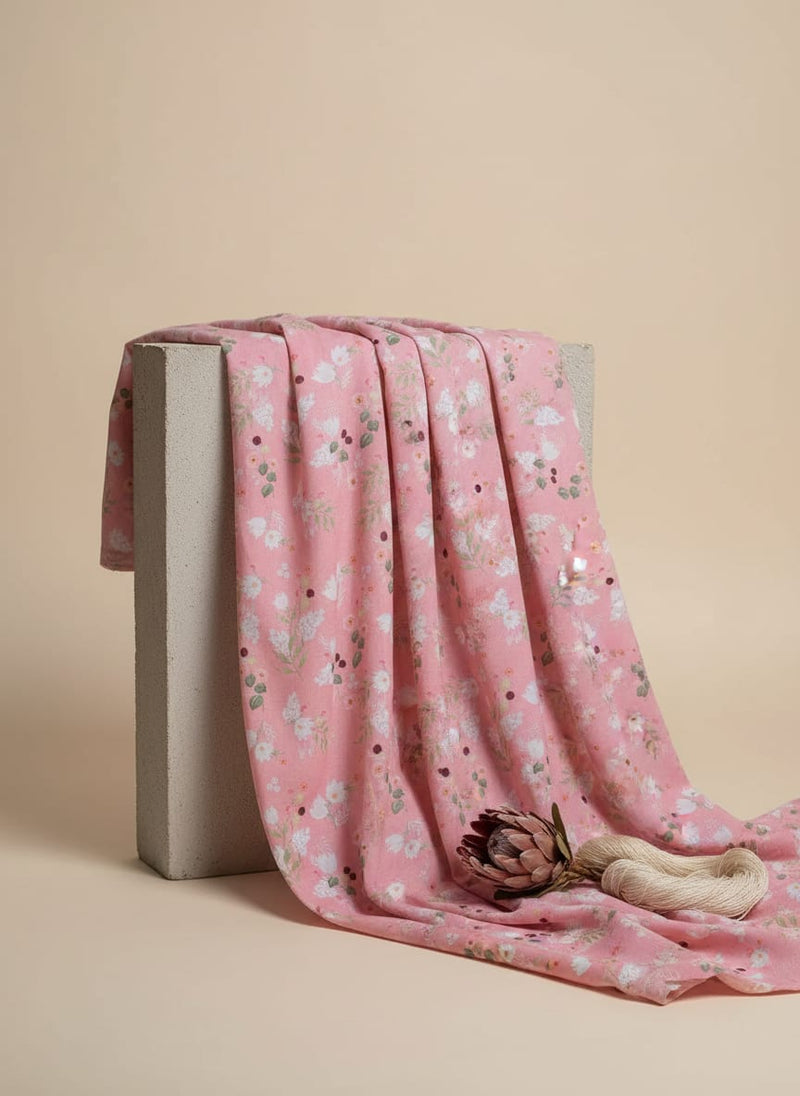 Disty Print On Peach Digital Printed Fabric - Pure Cotton