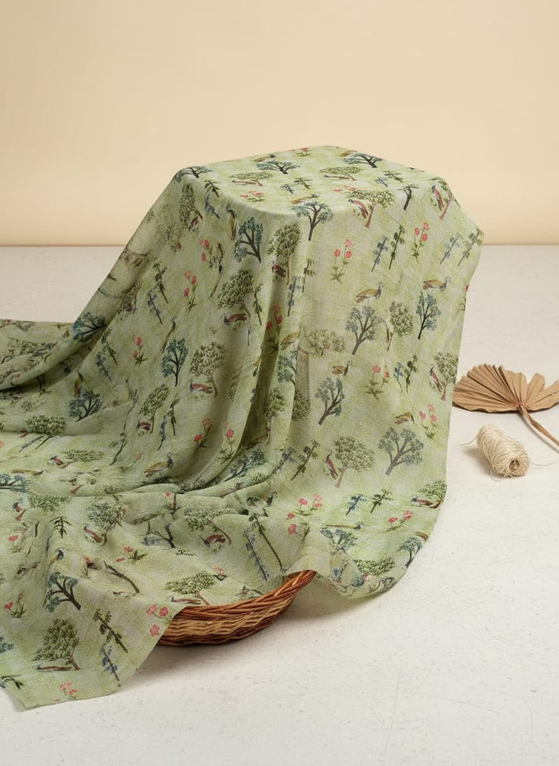 Pista Chinoiserie With Birds Digital Printed Fabric - Weightless