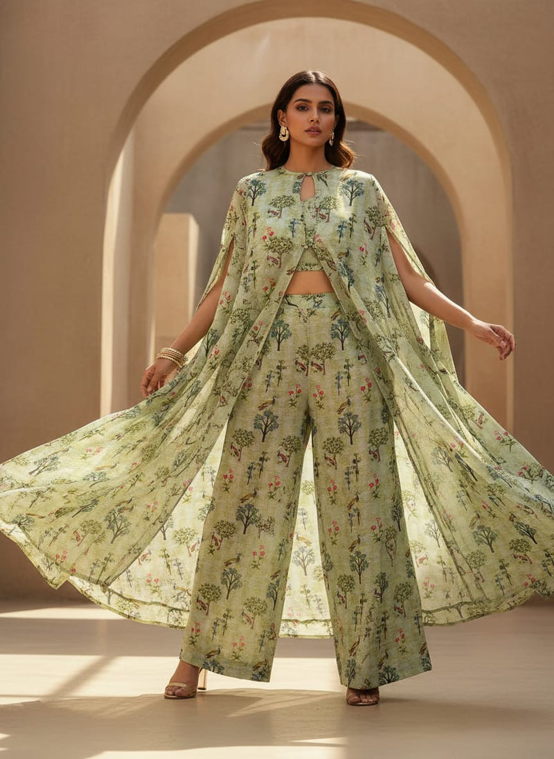 Pista Chinoiserie With Birds Digital Printed Fabric - Weightless