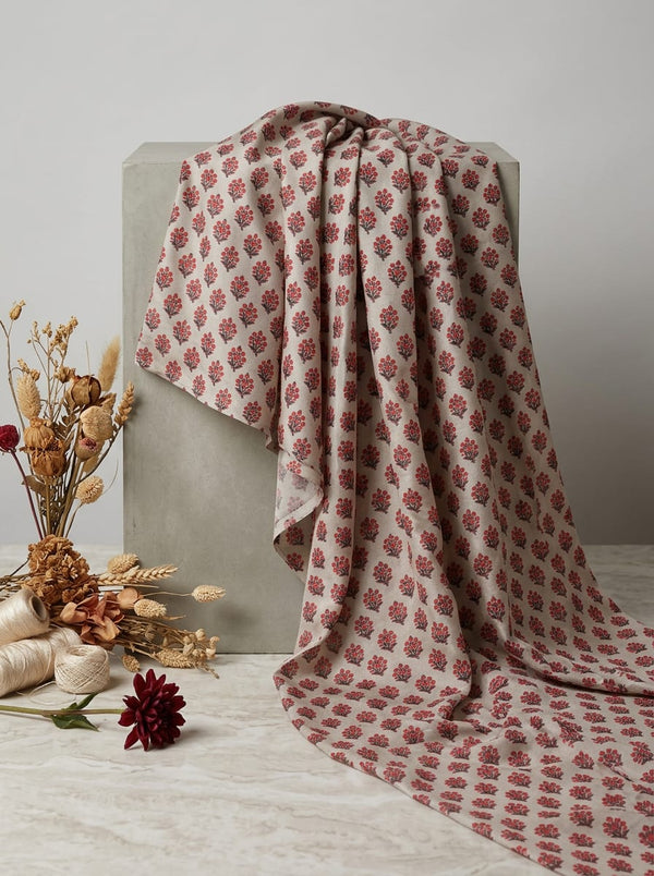 Cream Small Ethnic Floral Buti Kora Silk Digital Printed Fabric - Fabric Editorial Studio Flatlay Lookbook - KS-0-MA012675-110