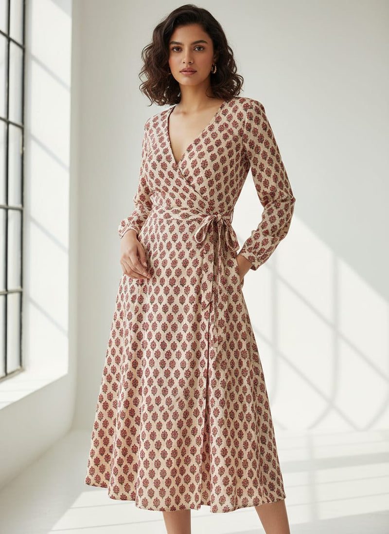 Cream Ethnic Floral Buti Print Weightless Digital Printed Fabric