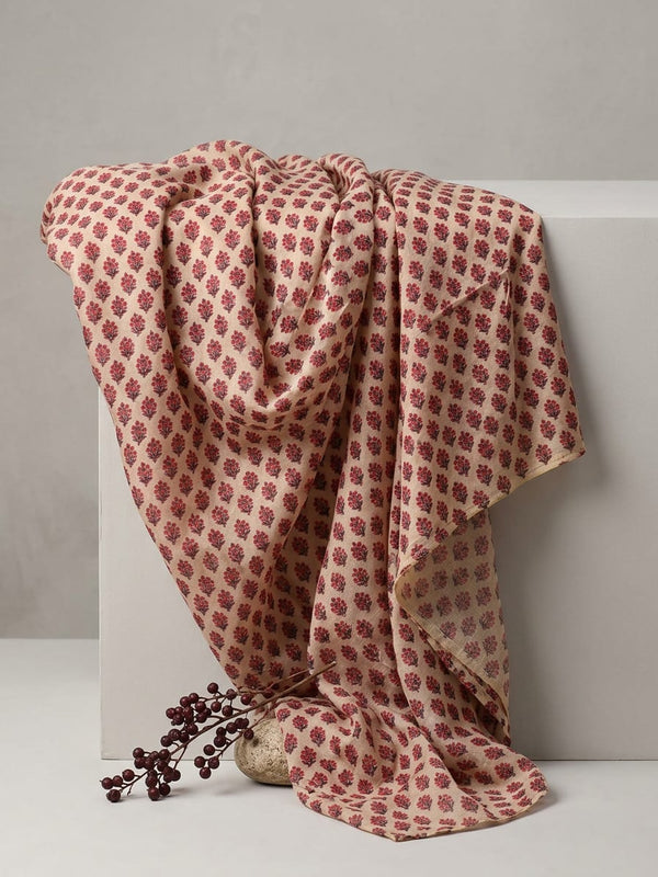 Cream Small Ethnic Buti Print Pure Muslin Digital Printed Fabric