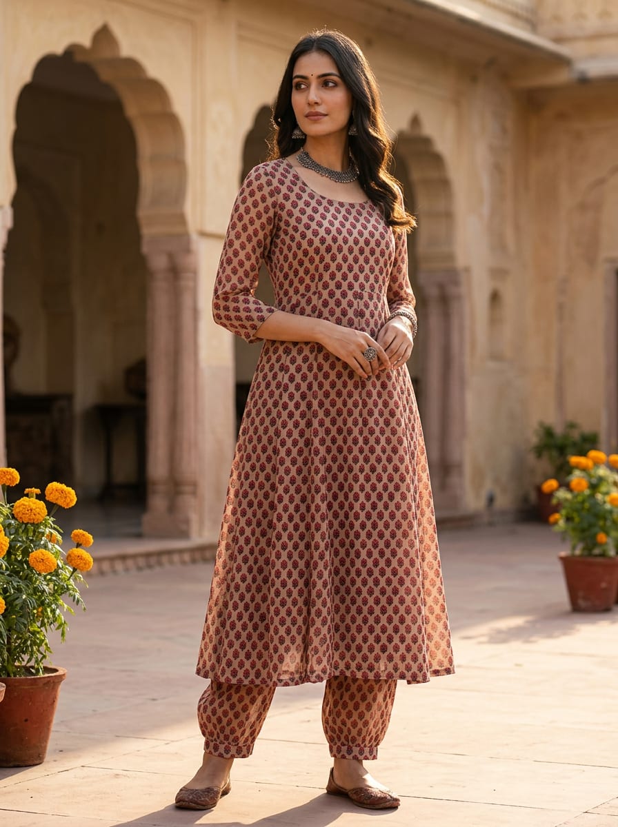 Cream Small Ethnic Buti Print Pure Muslin Digital Printed Fabric