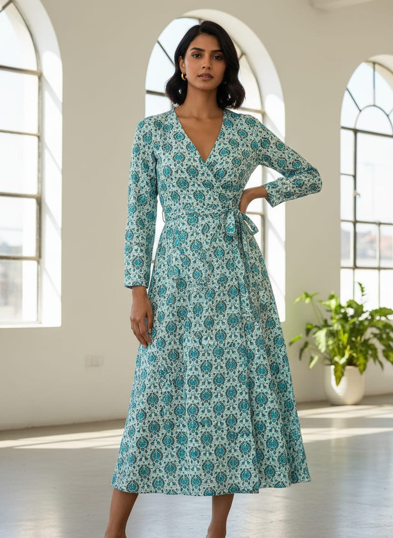 Skyblue Tiny Stylized Motif Digital Printed Fabric  - Tusser Silk