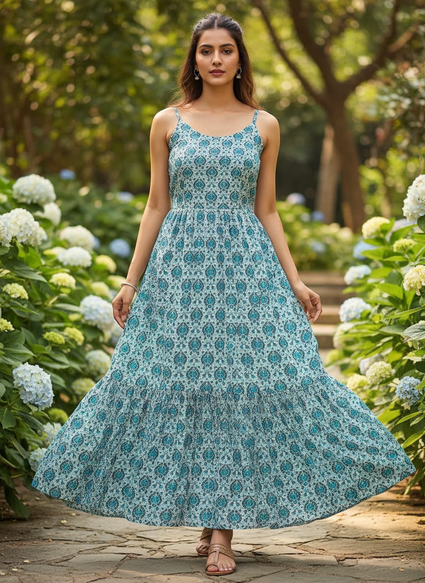 Skyblue Tiny Stylized Motif Digital Printed Fabric  - Pure Georgette
