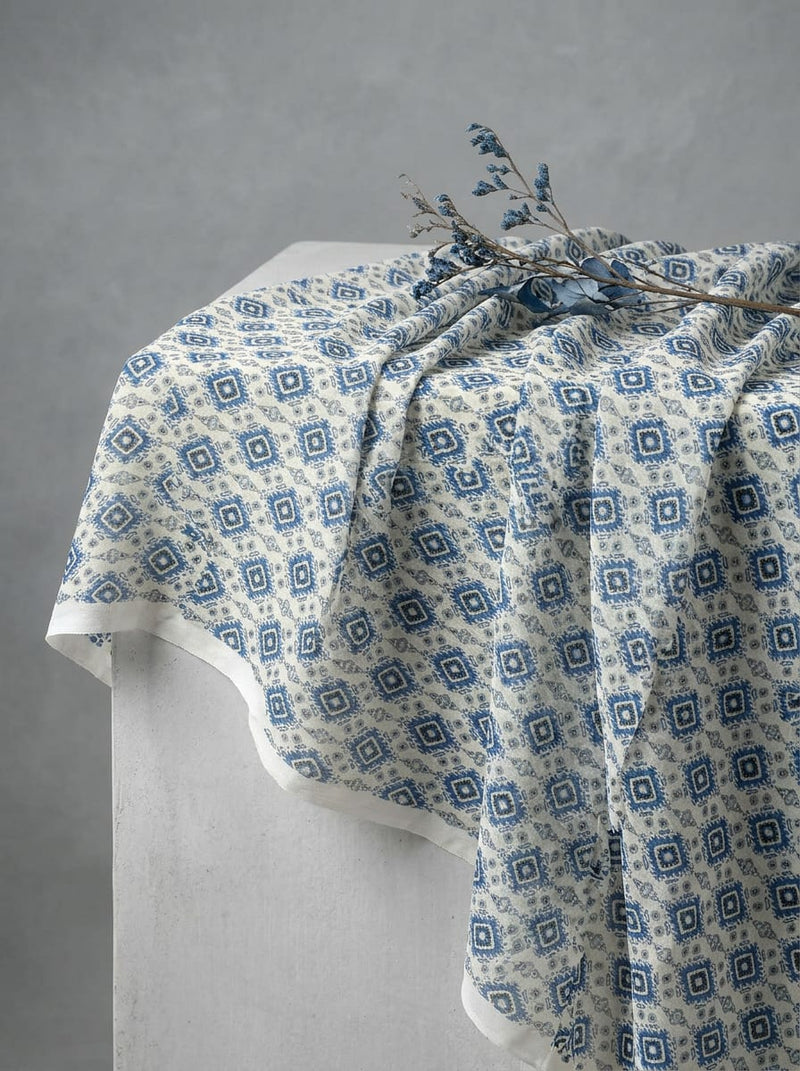Blue Ethnic Ikat Diamond Pattern Pure Georgette Digital Printed Fabric