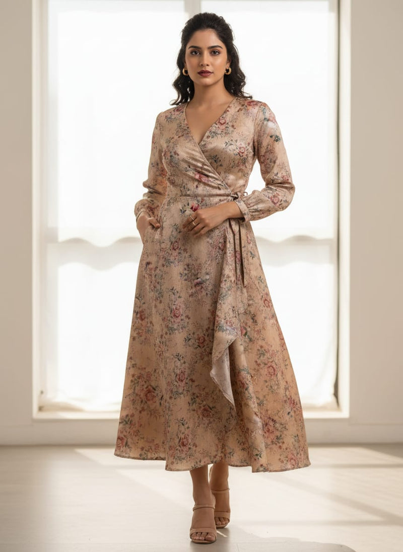 Big Floral Chintz Allover Digital Printed Fabric  - Tusser Silk