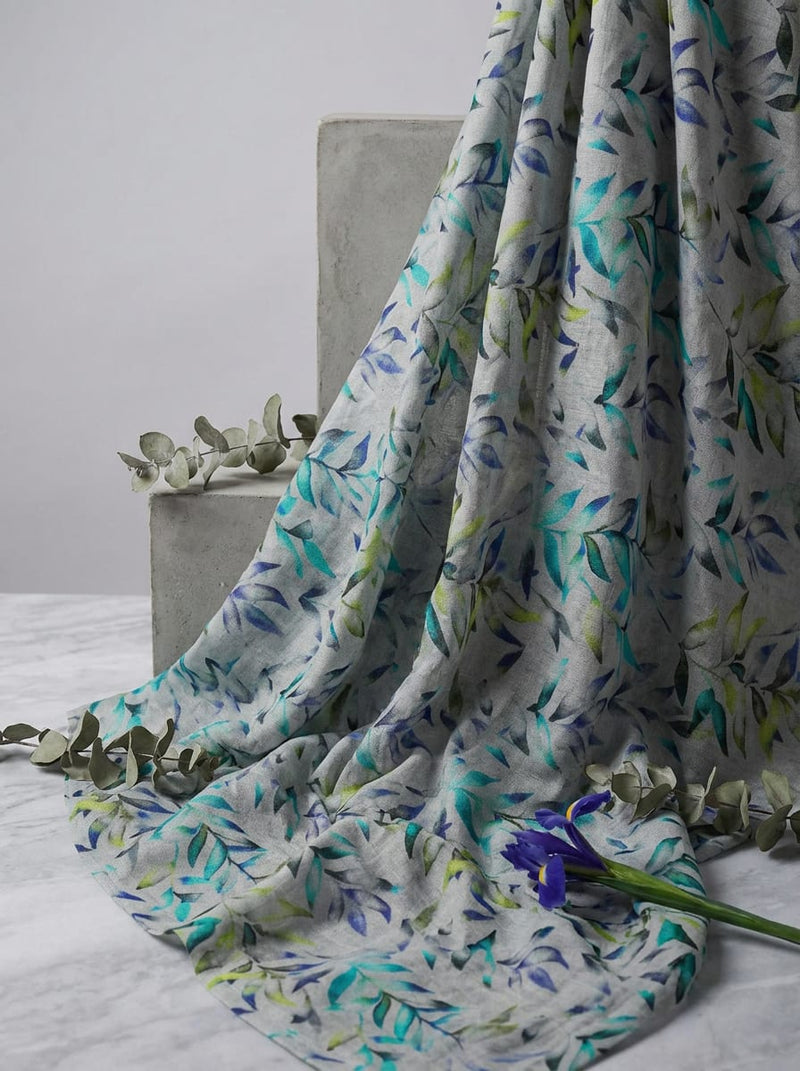 Multicolor Watercolor Botanical Leaves Print Pure Cotton Digital Printed Fabric