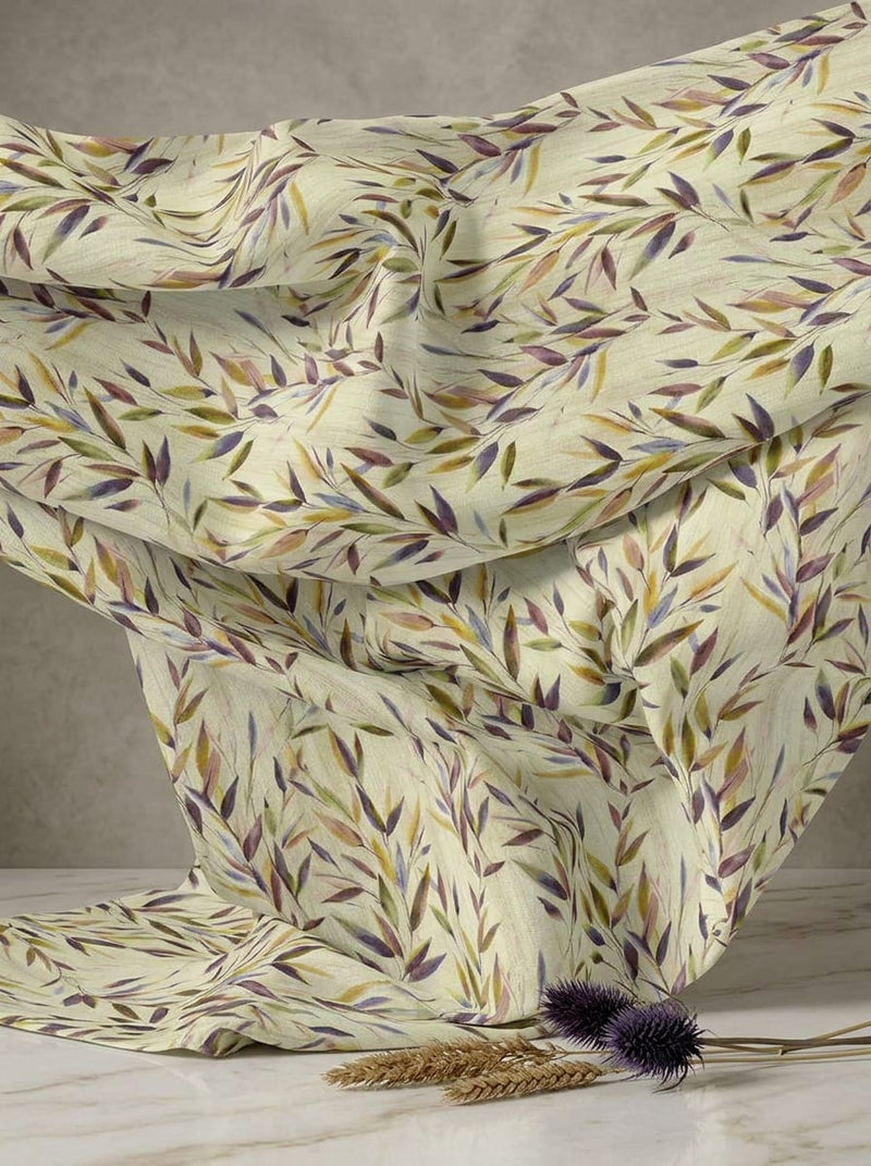 Multicolor Watercolor Botanical Leaf Kora Silk Digital Printed Fabric