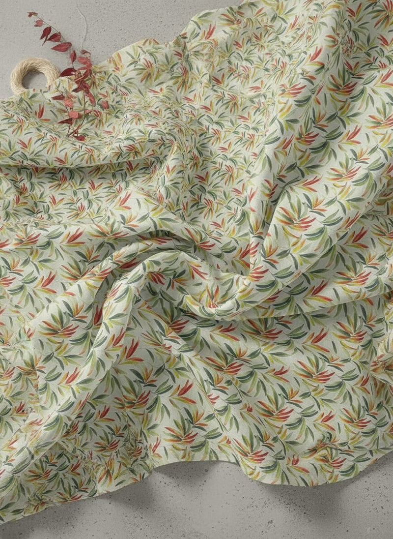 Hand Painted Leaves Allover Digital Printed Fabric  - Muslin
