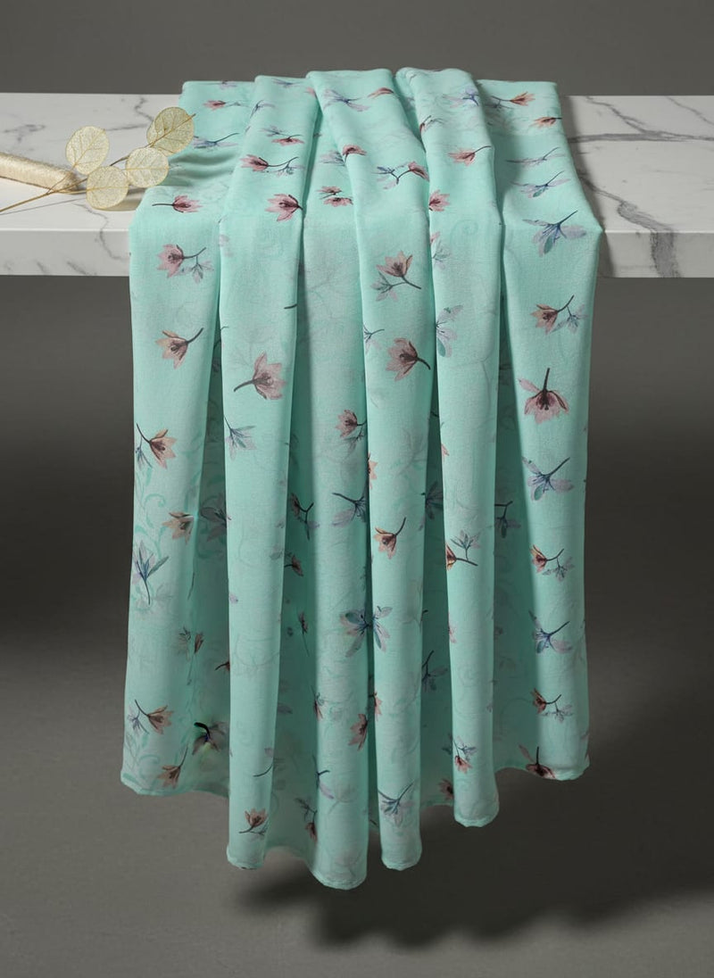 Brown Floating Flower On Rama Green Digital Printed Fabric  - Pure Georgette