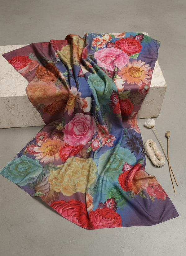 Huge Realistic Flowers Digital Printed Fabric  - Kora Silk - Fabric Editorial Studio Flatlay Lookbook - KS-0-TA07202L4-110