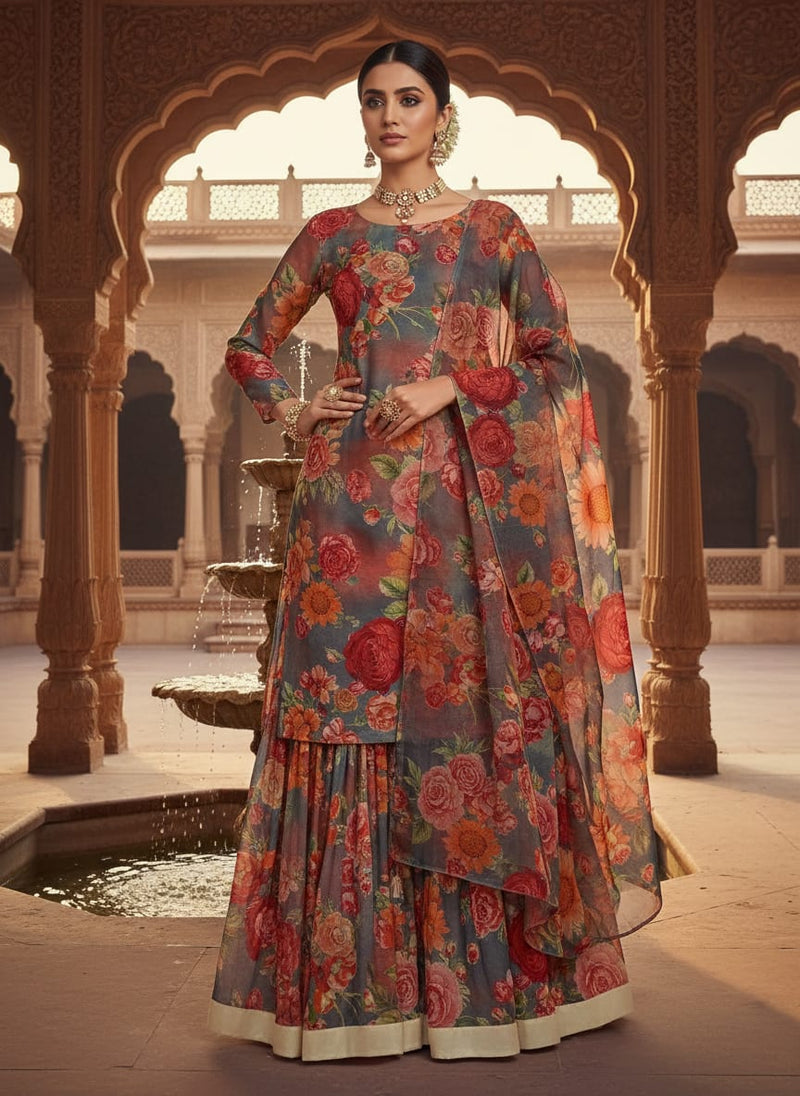 Huge Realistic Flowers Digital Printed Fabric  - Pure Georgette