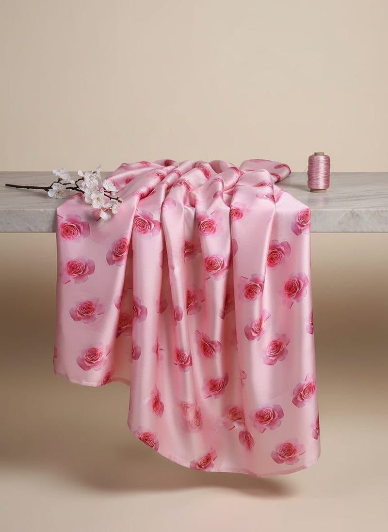 Pinkish Rose Allover Digital Printed Fabric  - Japan Satin