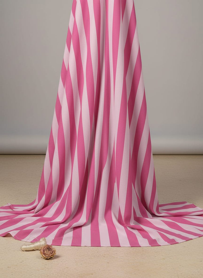 Pink and White Classic Stripes Pure Georgette Digital Printed Fabric