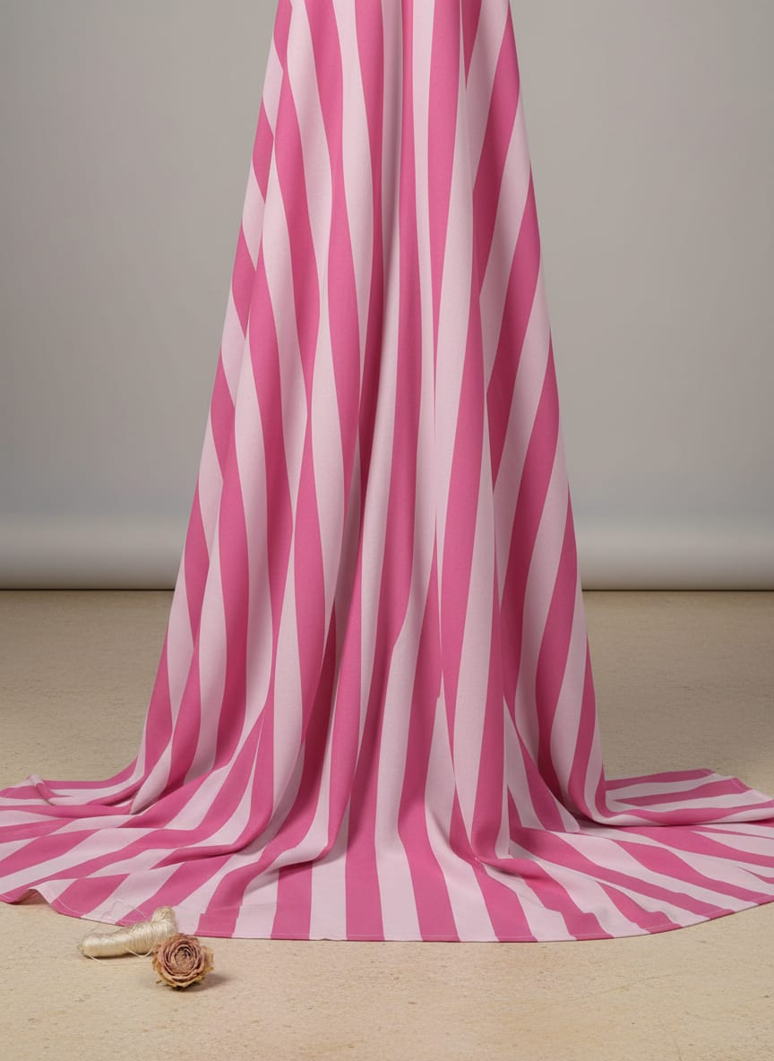 Pink and White Classic Stripes Pure Georgette Digital Printed Fabric