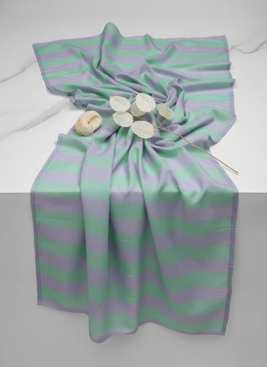 Green And Violet Stripes Digital Printed Fabric  - Muslin