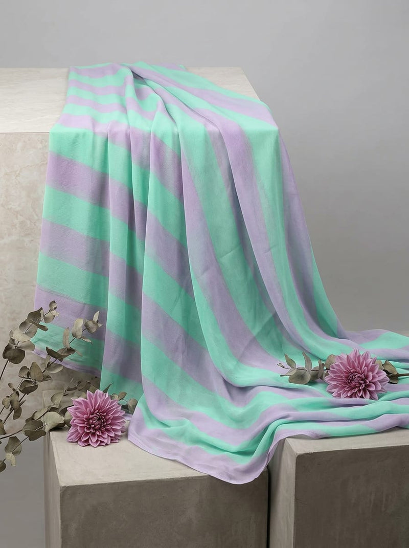 Green and Purple Wide Stripes Pure Georgette Digital Printed Fabric