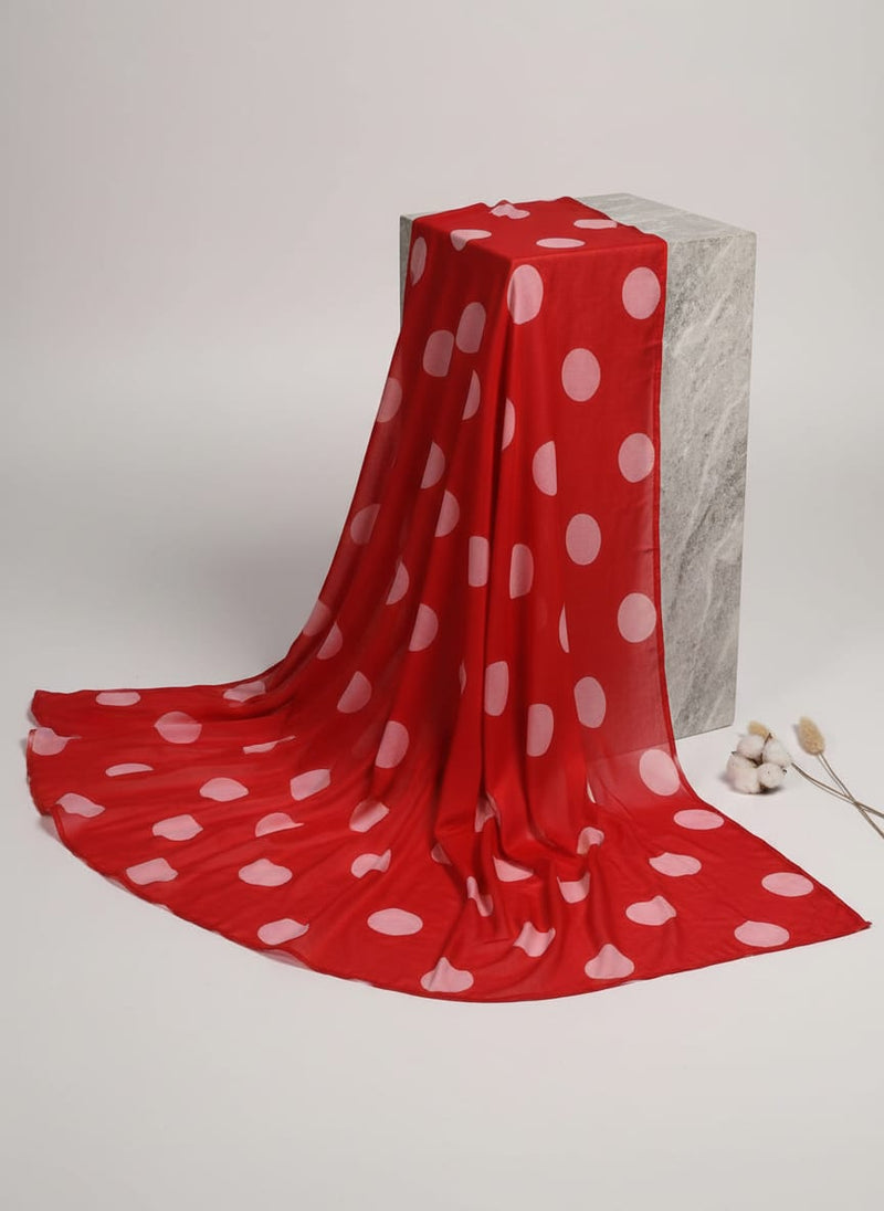 Huge Red Polka Dot Digital Printed Fabric  - Kora Silk