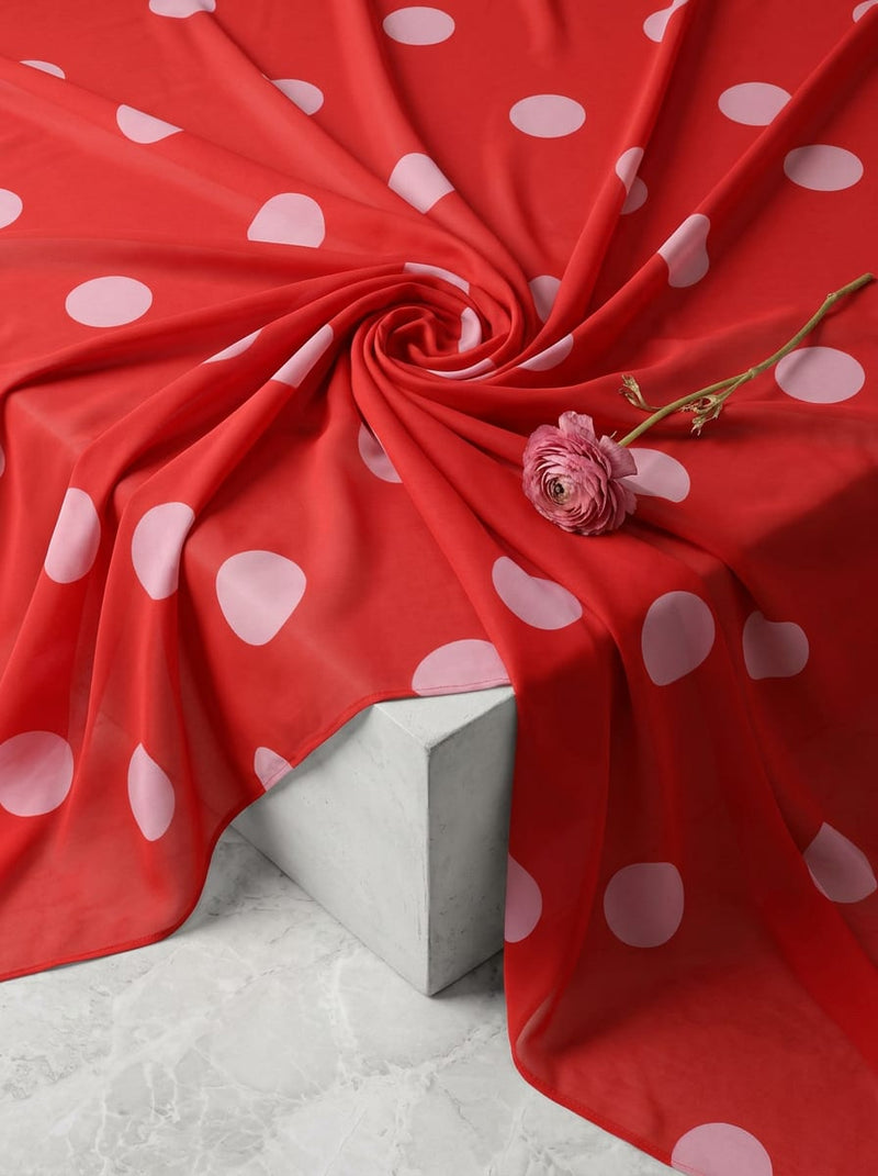 Red Large Polka Dot Weightless Digital Printed Fabric