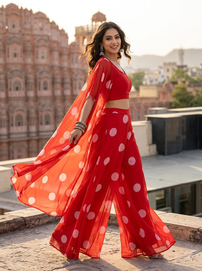 Red Large Polka Dot Weightless Digital Printed Fabric