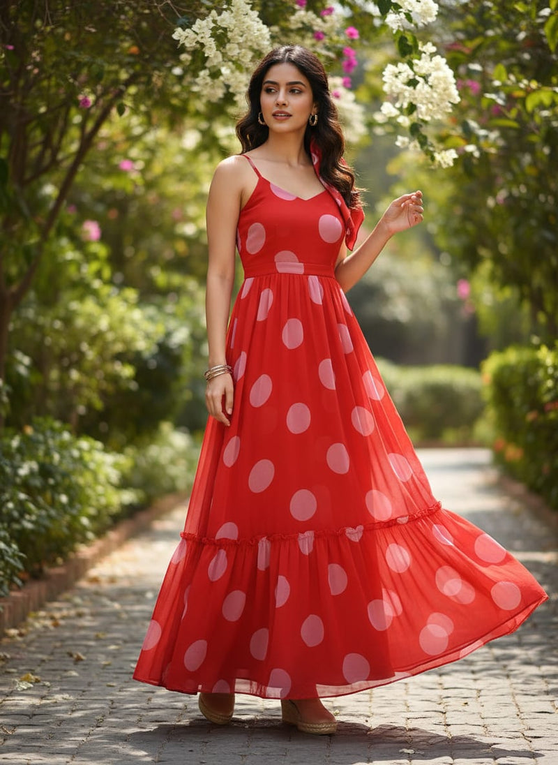 Huge Red Polka Dot Digital Printed Fabric  - Weightless