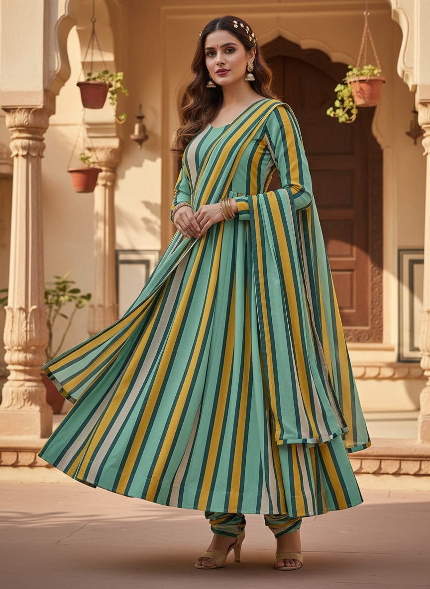 Multicolor Modern Vertical Stripes Weightless Digital Printed Fabric