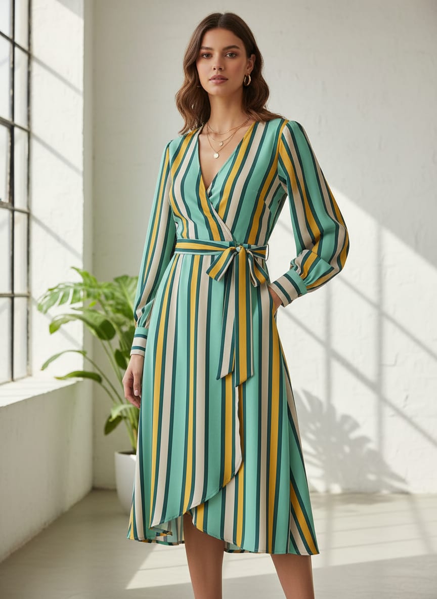 Green And Yellow Stripes Combo Digital Printed Fabric  - Weightless