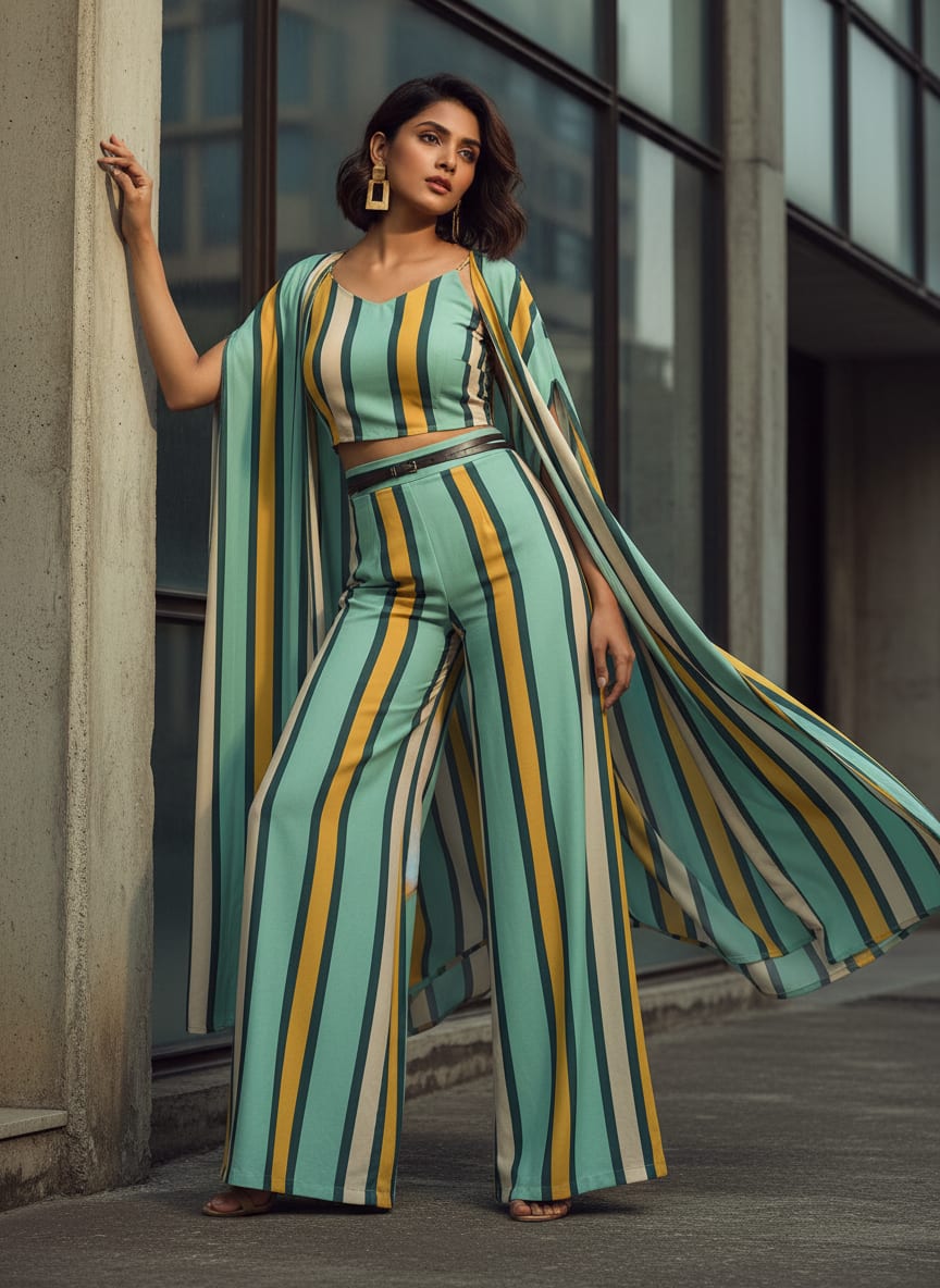 Multicolor Modern Vertical Stripes Weightless Digital Printed Fabric