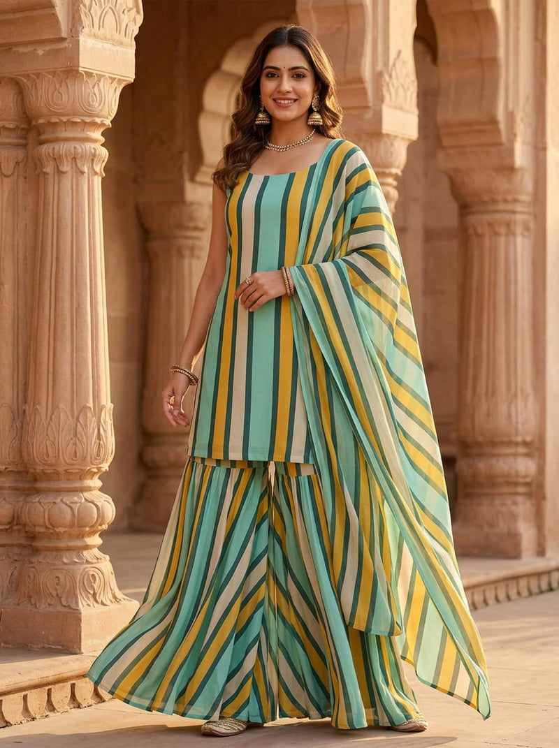 Multicolor Modern Vertical Stripes Weightless Digital Printed Fabric
