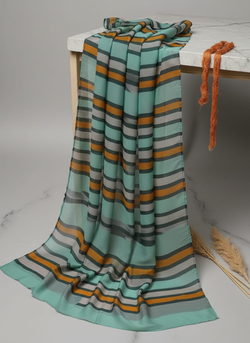 Multicolor Wavy Abstract Stripes Pure Chinon Digital Printed Fabric