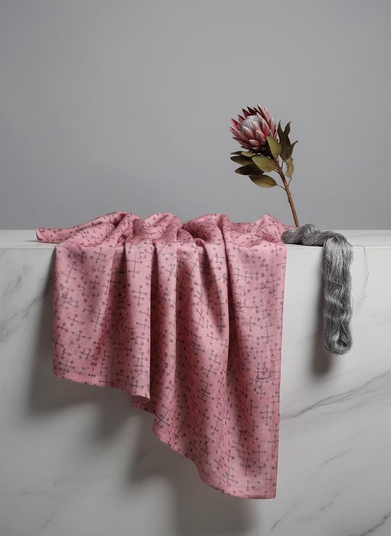 Peach Coloured Logical Abstract Motif Digital Printed Fabric  - Crepe