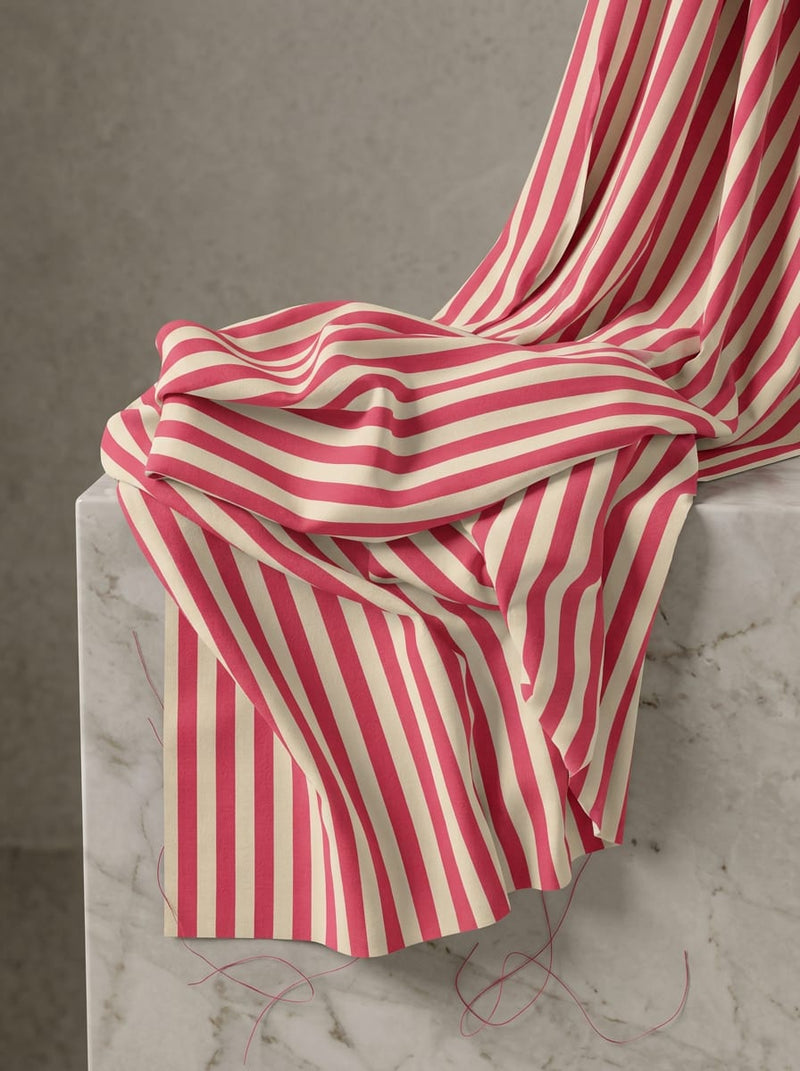Pink and Cream Bold Vertical Stripes Weightless Digital Printed Fabric