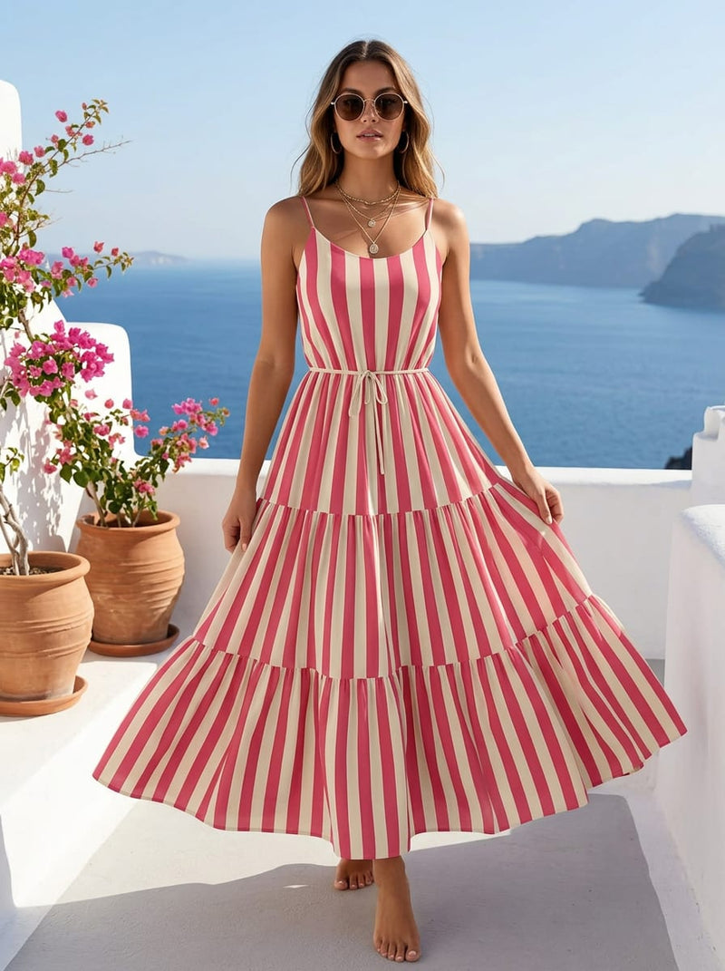 Pink and Cream Bold Vertical Stripes Weightless Digital Printed Fabric