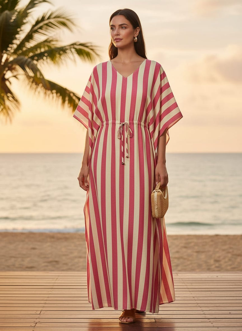 Pink Bold Pink and Cream Stripes Muslin Digital Printed Fabric