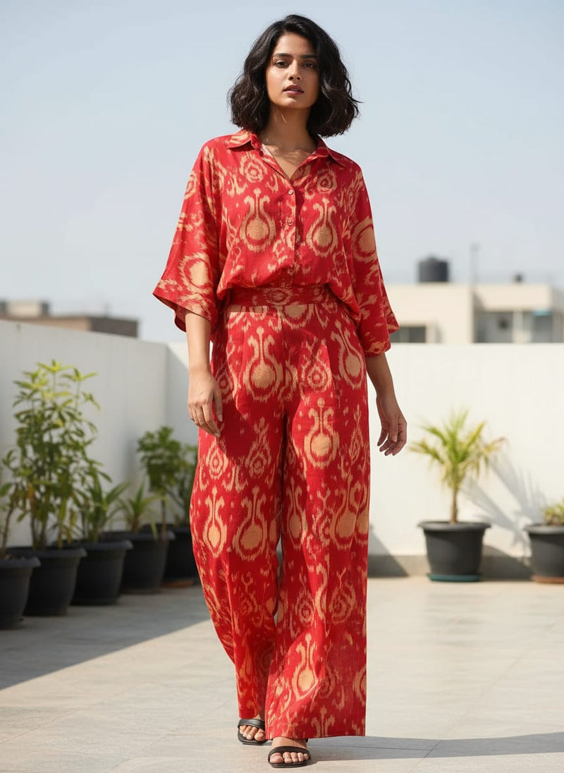 Tribal Prints On Carrot Red Digital Printed Fabric  - Pure Cotton