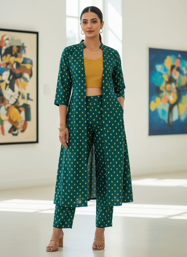 Small and Single Motif Digital Printed Fabric - Kora Silk - Jacket Kurta with Straight Pants Lookbook - KS-0-TA7590P1-110 - alternate view