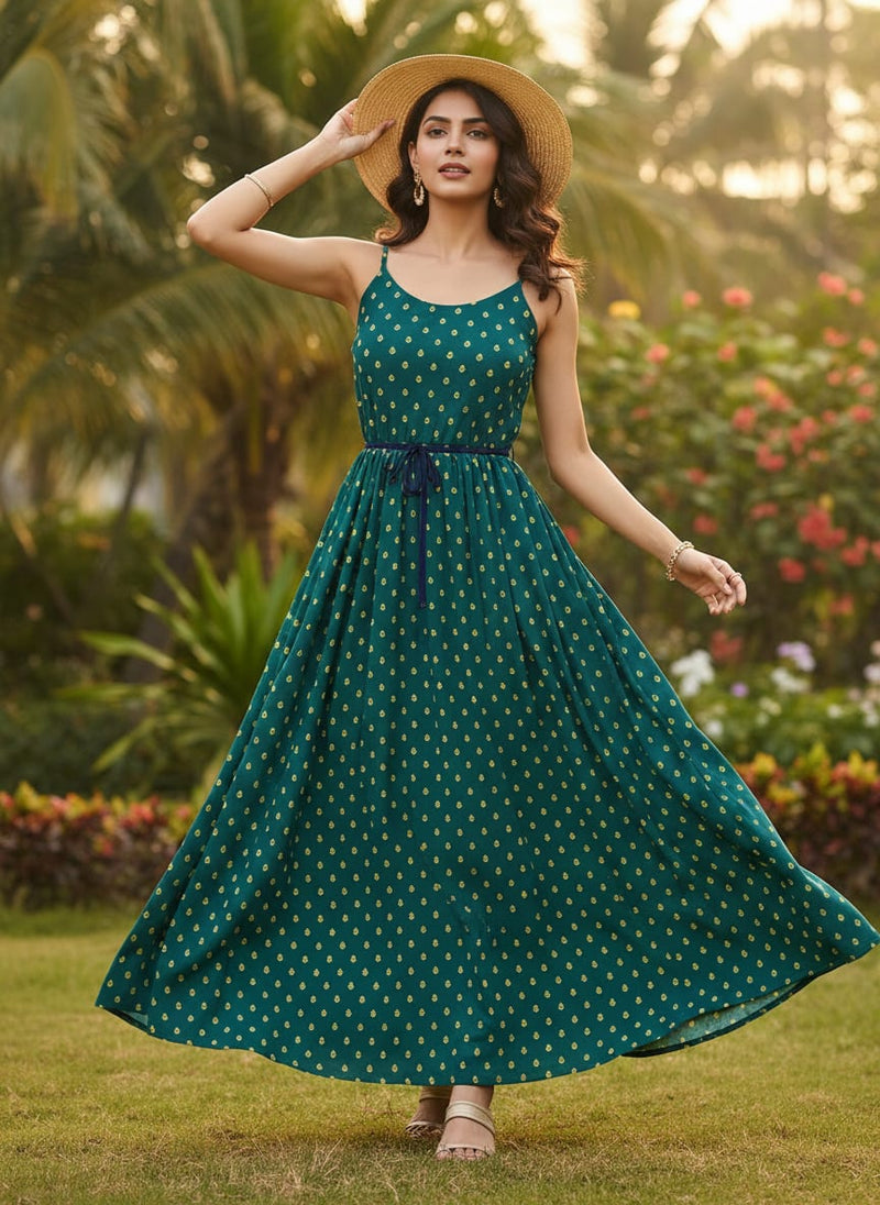 Teal Small Floral Buti Print Weightless Digital Printed Fabric