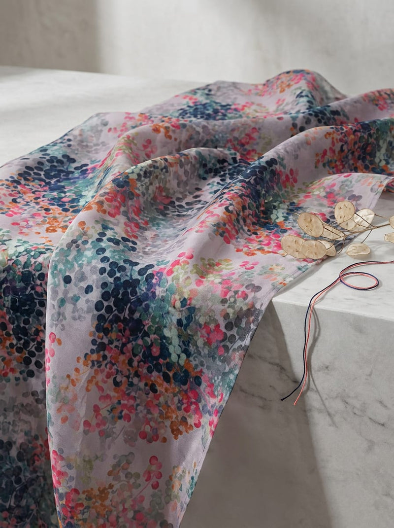 Multicolor Abstract Botanical Berry Print Organza Digital Printed Fabric
