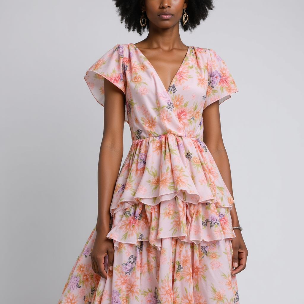 Brown Floral Pure Muslin Printed Fabric Material