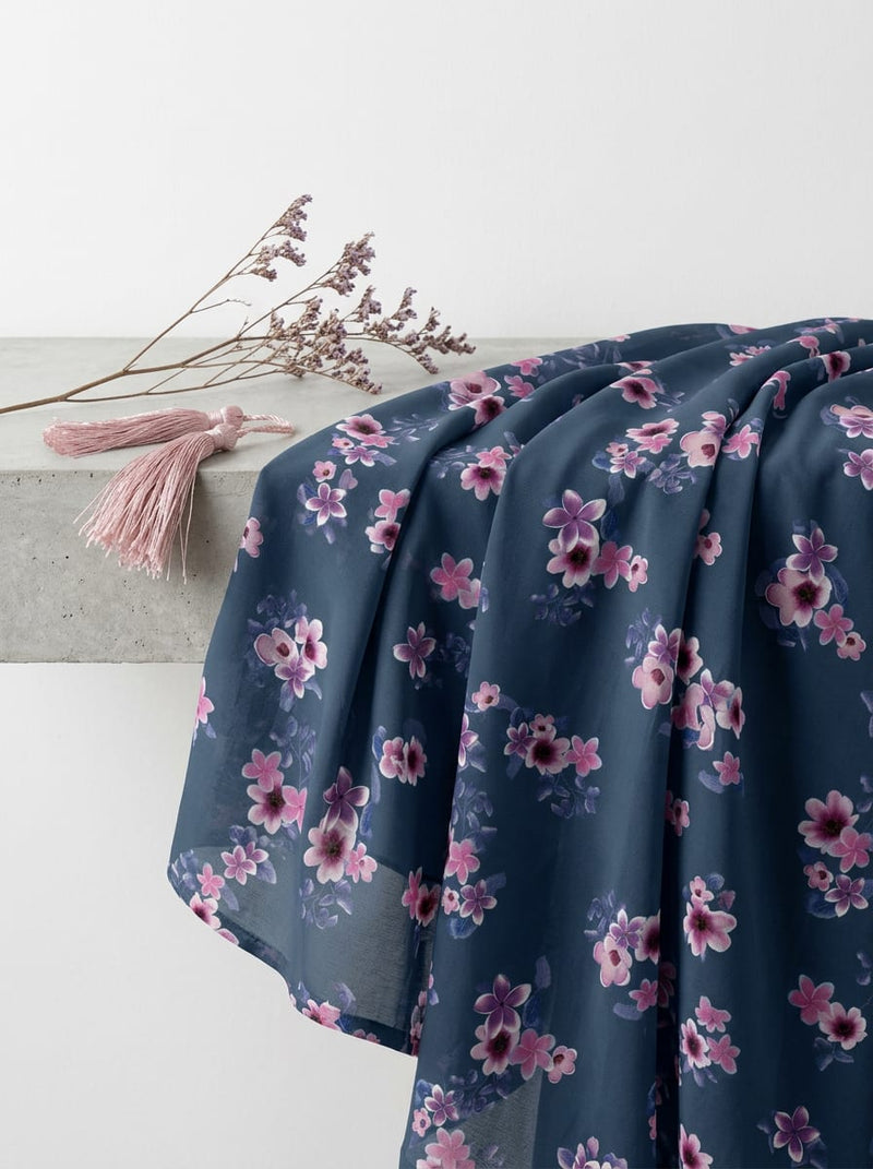 Navy Ditsy Floral Bouquets Print Muslin Digital Printed Fabric