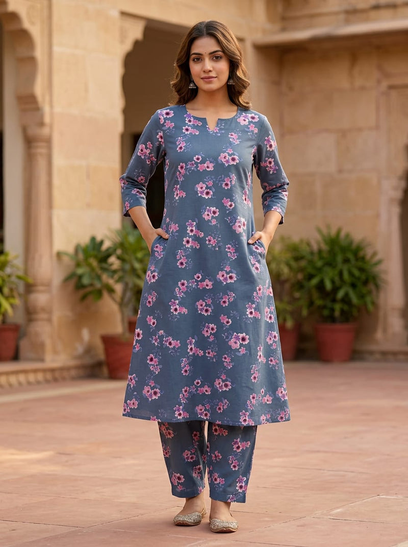 Navy Ditsy Floral Bouquets Pure Cotton Digital Printed Fabric