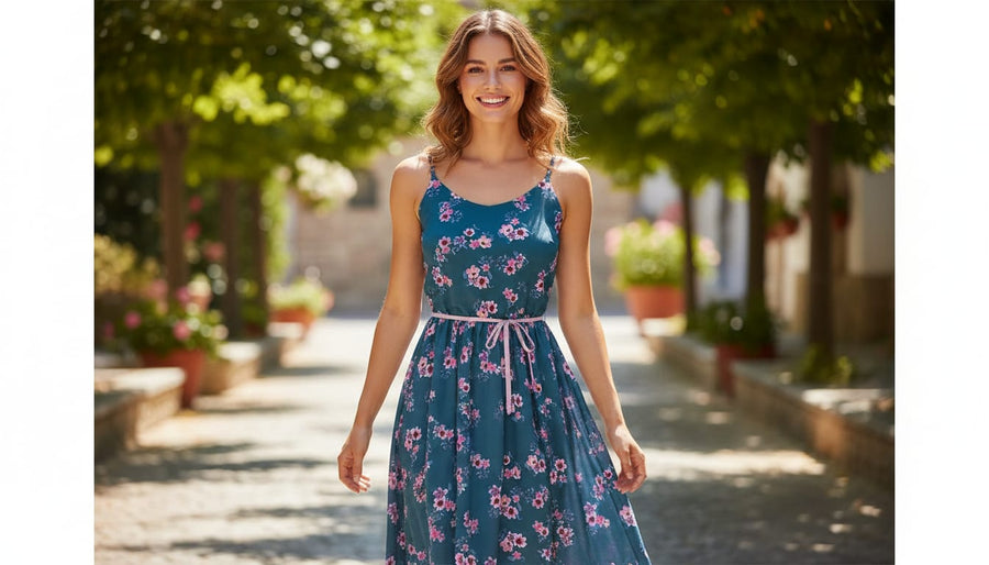 Pinkish Flowers With Neavy Blue Digital Printed Fabric - Pure Georgette